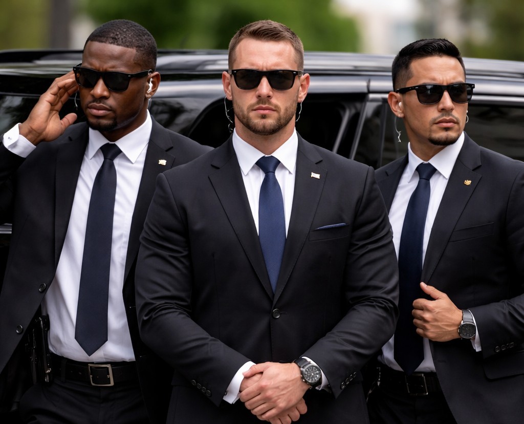 Executive protection agents providing a security detail